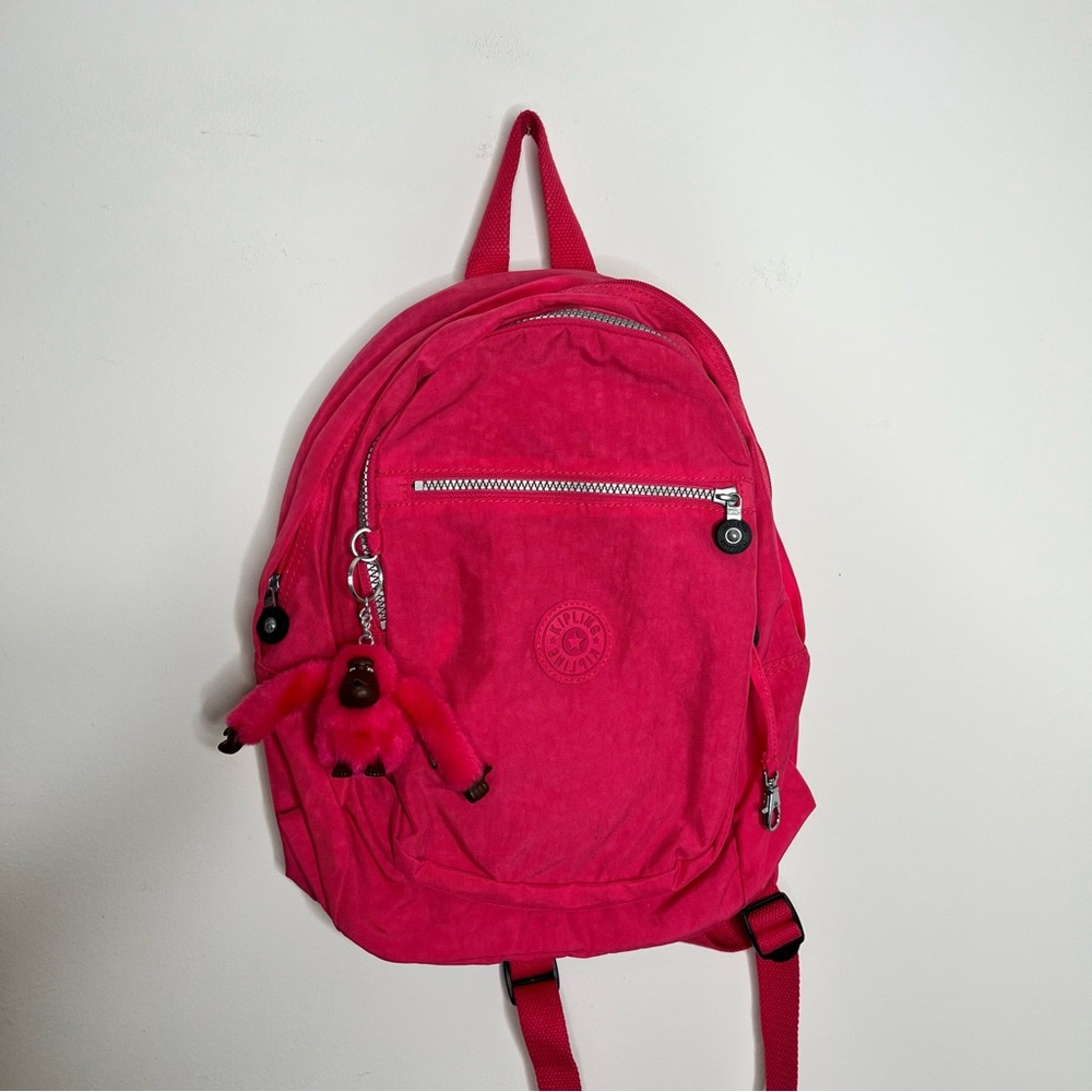 Kipling Bright Pink Backpack Lightweight Durable Keychain Includ. Lots of Pocket